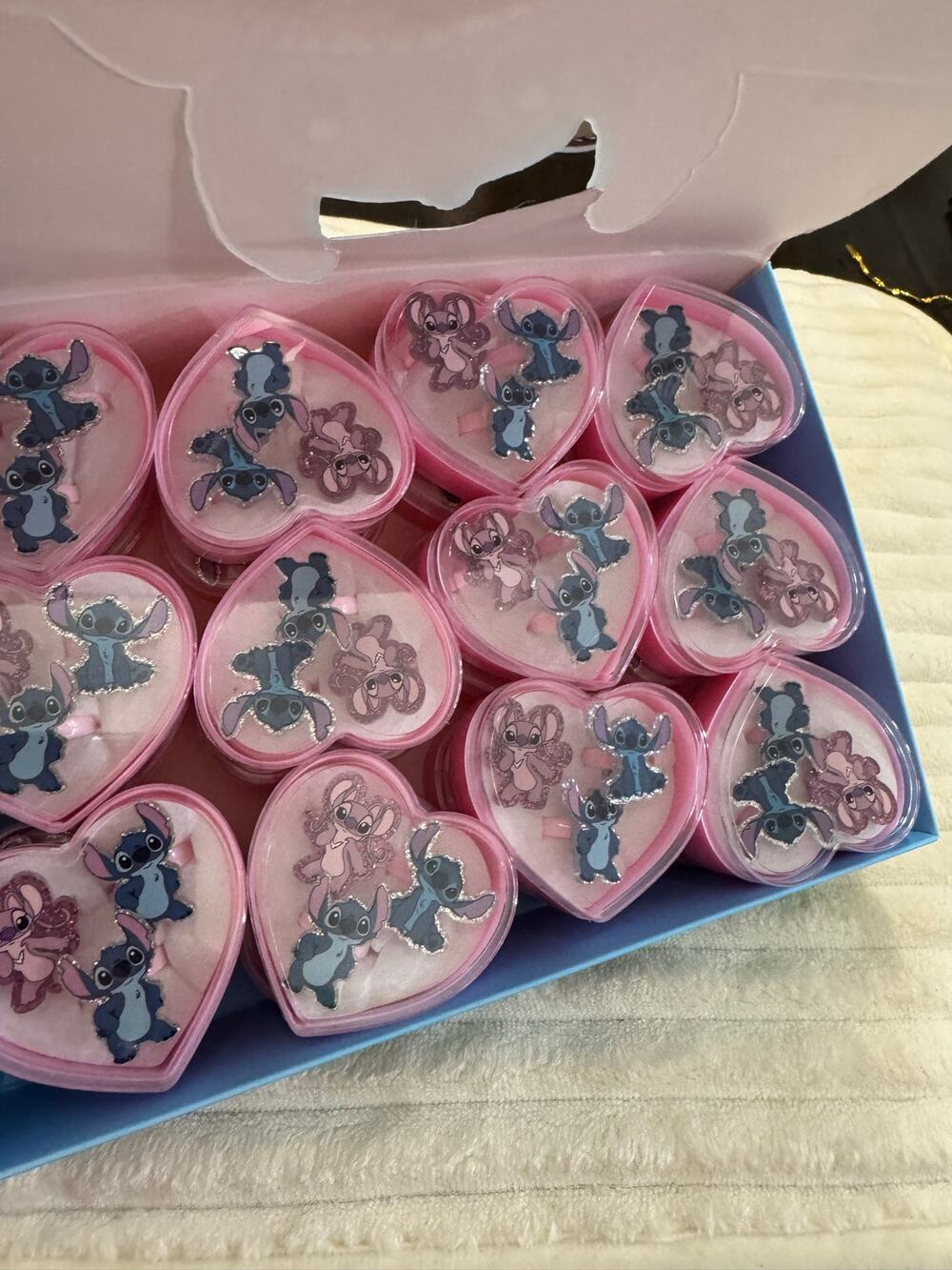 Stitch and Angel kid heart ring box set 3 adjustable ring party favors one dozen
